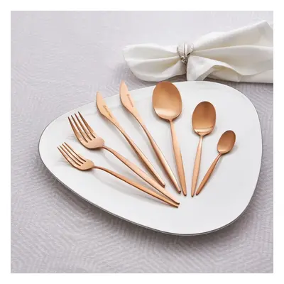 Karaca Lizbon 28-Piece Stainless Steel Cutlery Set for People, Rose Gold