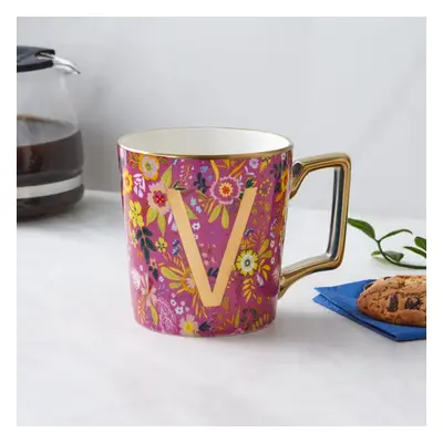 Karaca Flower Porcelain Letter V Mug, 350ml, Multi