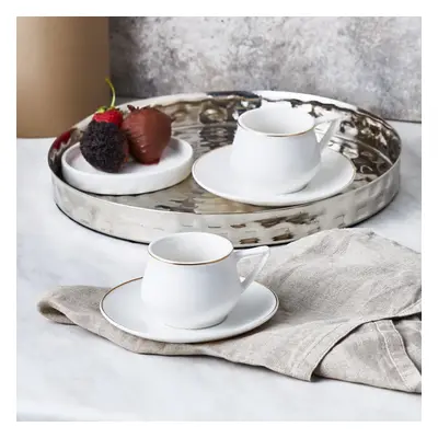 Karaca Nakkaş Piece Porcelain Espresso Turkish Coffee Cup Set for People, 90ml, White Gold