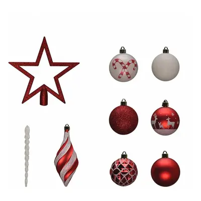 Karaca Home New Year Christmas Fun Red Tree Decoration Bauble Set and Star Tree Topper, Piece, M