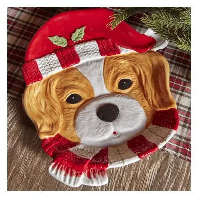 Karaca Home New Year Christmas Ceramic Cavalier Dog Decorative Plate, 21cm, Multi