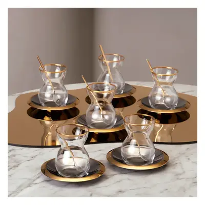 Karaca Laçin Piece Glass Turkish Tea Set for People, 120ml, Transparent Gold