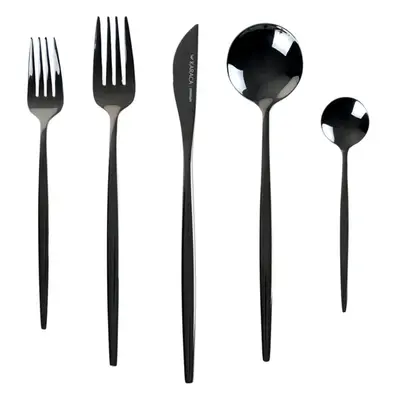 Karaca Orion 30-Piece Stainless Steel Cutlery Set for People, Shiny Black