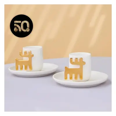 Karaca 50th Anniversary Collection 4-Piece Porcelain Espresso Turkish Coffee Cup Set for People,