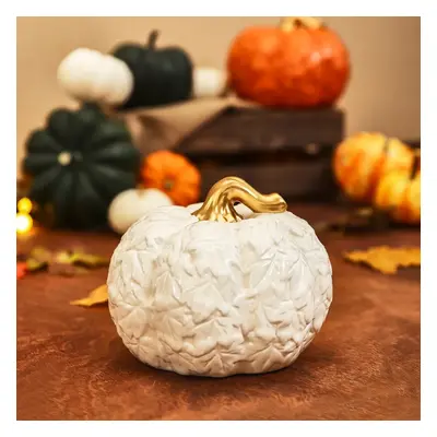 Karaca Halloween Pumpkin Ceramic Decorative Trinket, 17cm, White Gold