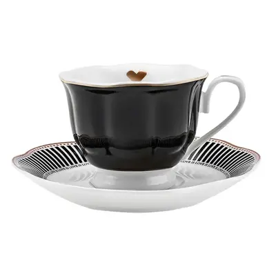 Karaca Piraye Piece Porcelain Espresso Turkish Coffee Cup Set for People, 80ml, Black White Mult