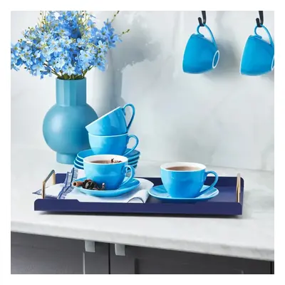 Karaca Piece New Generation Bone Tea Cup and Saucer Set for People, 220ml, Blue