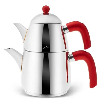 Jumbo Siesta Stainless Steel Induction Teapot, Midi, Red Silver