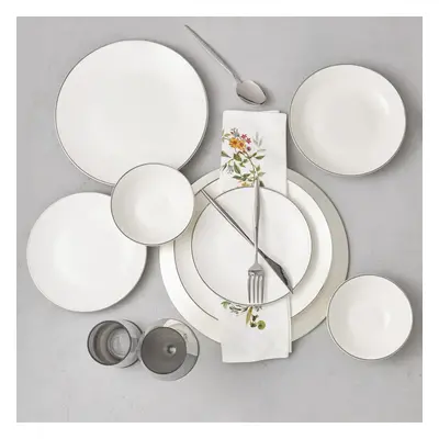 Karaca Alicia 24-Piece Porcelain Dinner Set for People, White Platinum