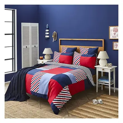 Nautica Morris 100% Turkish Cotton Duvet Cover Set, King, 230cmx220cm, Navy Blue Multi