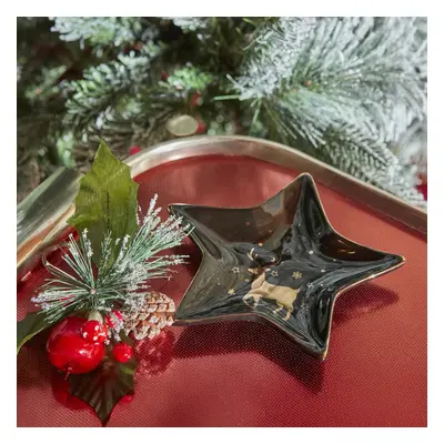 Karaca Home New Year Christmas Star Ceramic Decorative Plate, 15cm, Black Gold