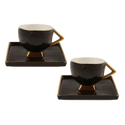 Karaca Art Deco Piece Porcelain Turkish Coffee Cup Set for People, 90ml, Black Gold