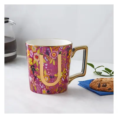 Karaca Flower Porcelain Letter U Mug, 350ml, Multi