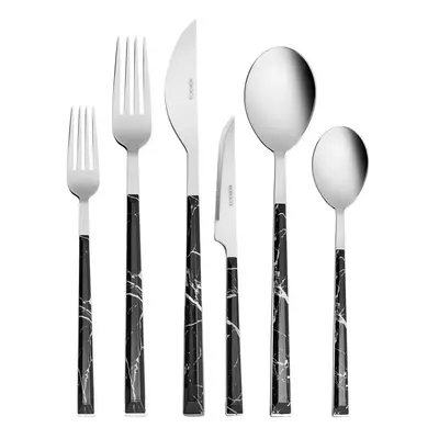 Karaca Leda 36-Piece Stainless Steel Cutlery Set for People, Black Multi