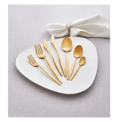 Karaca Lizbon 28-Piece Stainless Steel Cutlery Set for People, Gold