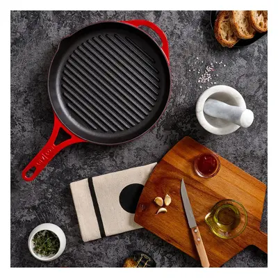 Pot Art Cast Iron Induction Griddle Pan, 28cm, Red