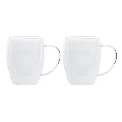 Karaca Double Wall Borosilicate Glass Cup Set with Handle for People, 300ml, Transparent