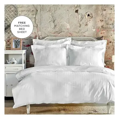 Karaca Home Charm Bold 100% Turkish Cotton Duvet Cover Set with Bed Sheet, Single, White