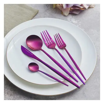 Karaca Orion 30-Piece Stainless Steel Cutlery Set for People, Purple