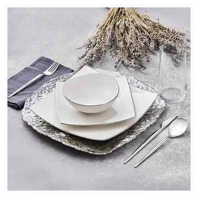 Karaca Jana 12-Piece Fine Cream Dinner Set for People, White Silver