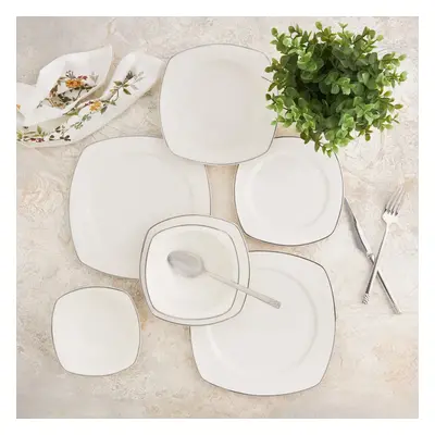 Karaca Adelia 24-Piece Porcelain Dinner Set for People, White Platinum