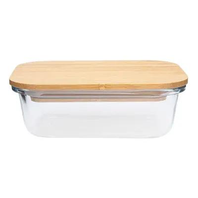 Karaca Karya Glass Rectangle Storage Container, 370ml, Wood Transparent