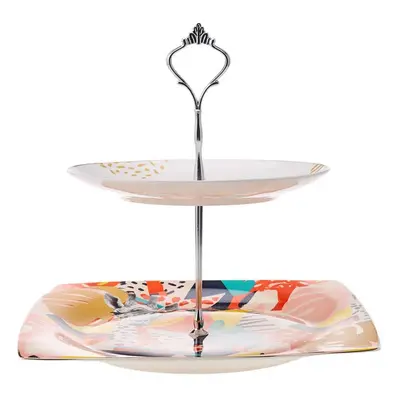 Karaca Zazu Porcelain 2-Tier Cake Stand, 26cm, Multi