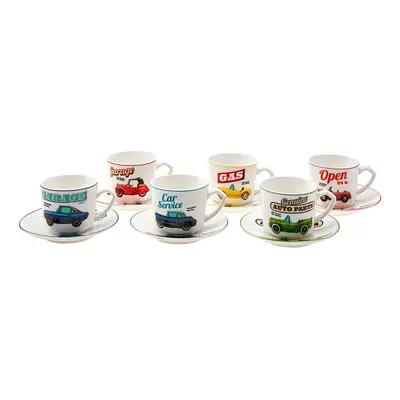 Karaca Cars Piece Porcelain Turkish Coffee Cup Set for People, 80ml, Multi