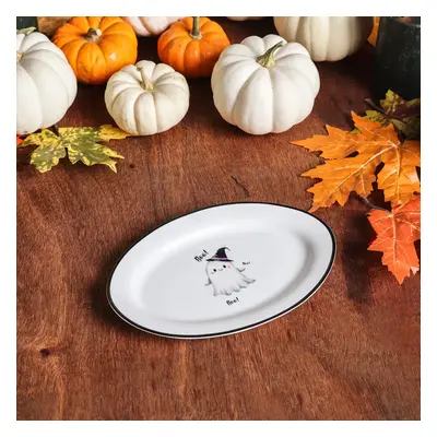 Karaca Halloween Boo Pumpkin Porcelain Serving Platter, 35cm, White Multi