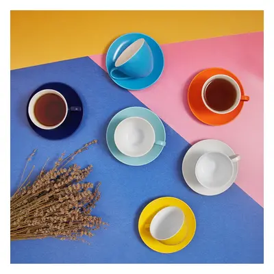 Karaca Piece New Generation Bone Tea Cup and Saucer Set for People, 220ml, Assorted Colours