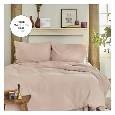 Karaca Home Elements 100% Turkish Cotton Duvet Cover Set with Bed Sheet, Single, Blush