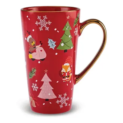 Karaca New Year Christmas New Generation Bone Golden Line Mug, 560ml, Red Multi