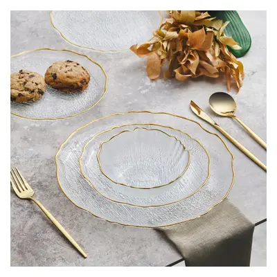 Karaca Milanda 12-Piece Glass Dinner Set for People, Transparent Gold