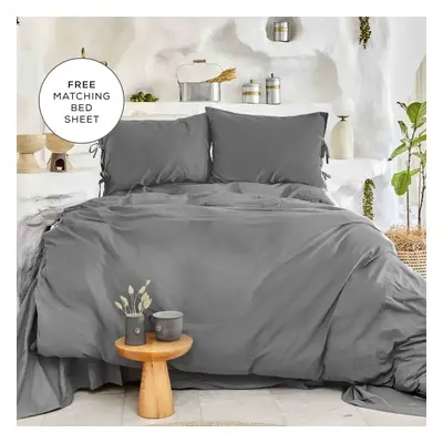 Karaca Home Elements 100% Turkish Cotton Duvet Cover Set with Bed Sheet, Double, Anthracite