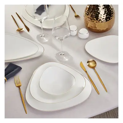 Karaca Red Carpet Collection Fine Pearl Extra Tristan 62-Piece Dinner Set for People, White Gold