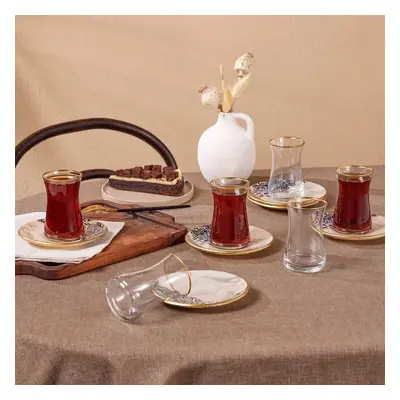 Karaca Aris Piece Glass Turkish Tea Set for People, 150ml, Multi