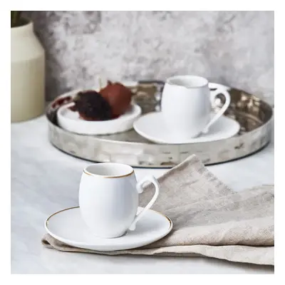 Karaca İznik Piece Porcelain Espresso Turkish Coffee Cup Set for People, 90ml, White Gold