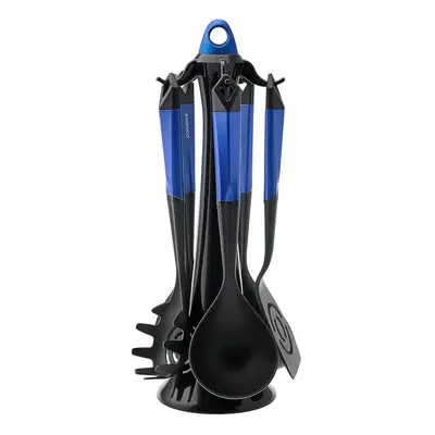 Karaca Hardy Piece Kitchen Utensil Set with Stand, Black Blue