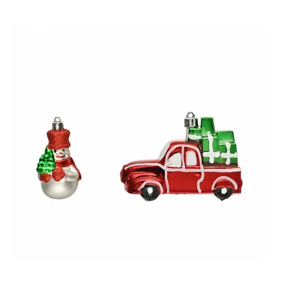 Karaca Home New Year Christmas Gift Truck & Snowman Tree Decoration Set, Piece, 11cm, Multi