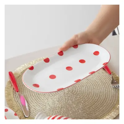 Karaca Polka Dot Porcelain Serving Platter, 26cm, White Multi