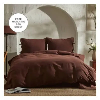 Karaca Home Elements 100% Turkish Cotton Duvet Cover Set with Bed Sheet, Double, Dark Brown