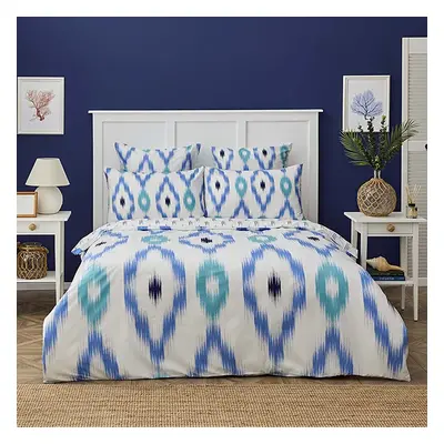 Nautica Ikat 100% Turkish Cotton Duvet Cover Set, Single, 140cmx200cm, White Blue