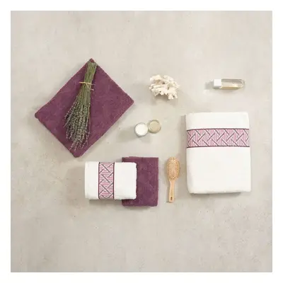 Karaca Home Mencia 100% Turkish Cotton Towel Set, Off White Plum