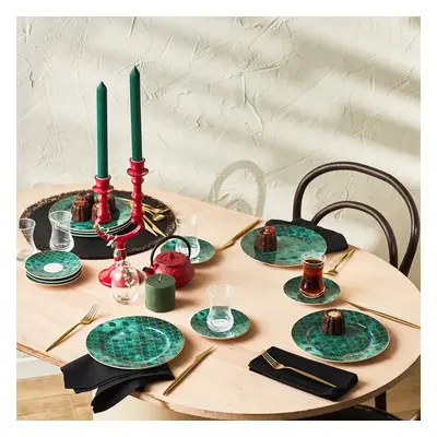 Karaca Zümrüt Piece Porcelain Serveware Set for People, 19cm, Green Multi