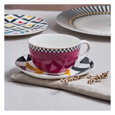 Karaca Game Piece New Generation Bone Tea Cup and Saucer, 220ml, Purple