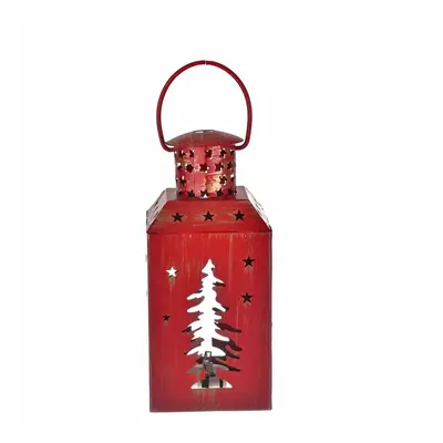 Karaca Home New Year Christmas Tree Metal Decorative Led Light Lantern, 13cm, Red