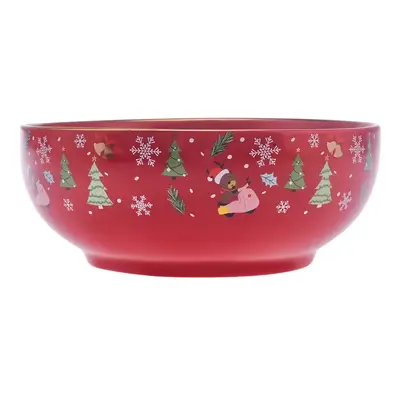 Karaca New Year Christmas New Generation Bone Golden Line Serving Bowl, 20cm, Red Multi