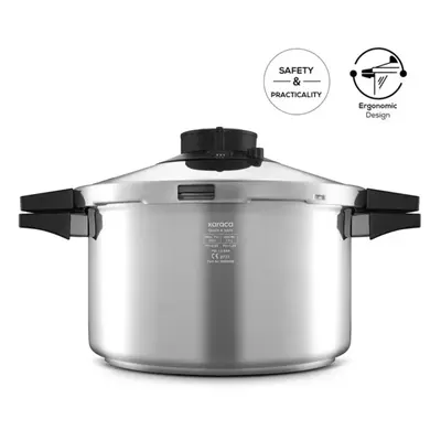 Karaca Quick and Safe Stainless Steel Induction Pressure Cooker, 7L, Black Silver