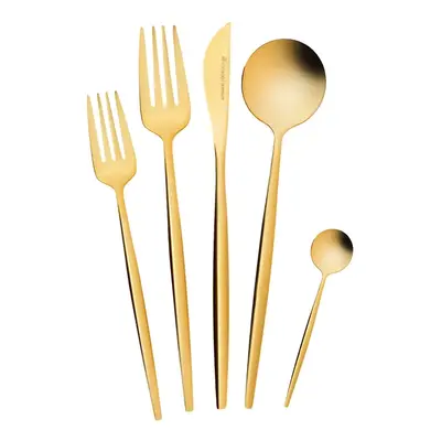 Karaca Orion 30-Piece Stainless Steel Cutlery Set for People, Shiny Champagne Gold