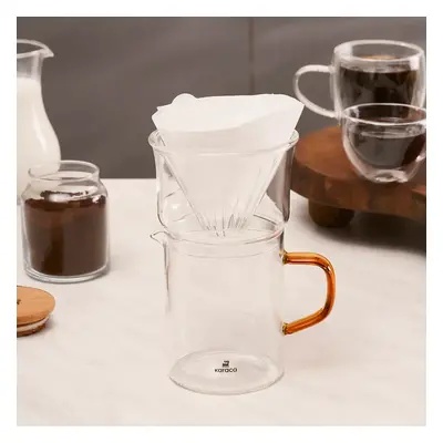 Karaca Draco Brewy Glass Pour Over Coffee Maker Set with Stand, 450ml, Orange